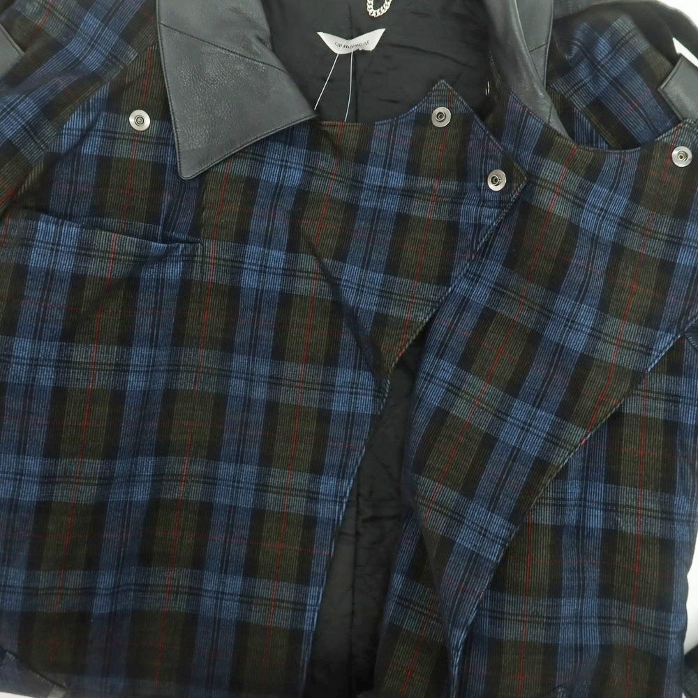 【中古】コマウェア cmmawear コーデュロイ チェック 中綿入り 変形 トレンチコート ブルーxオリーブ【 M 】【 状態ランクB 】【 メンズ 】