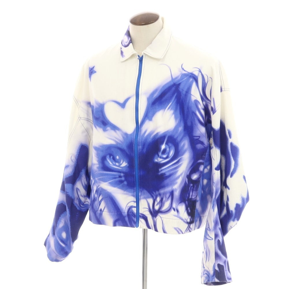 【中古】ジェリット ジェイコブ Gerrit Jacob ワイドシルエット プリント デニムジャケット ホワイトxブルー【 L 】【 状態ランクB 】【 メンズ 】