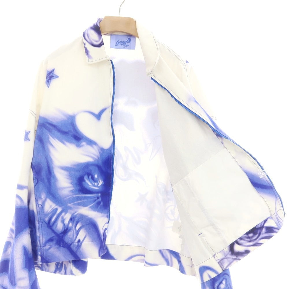 【中古】ジェリット ジェイコブ Gerrit Jacob ワイドシルエット プリント デニムジャケット ホワイトxブルー【 L 】【 状態ランクB 】【 メンズ 】