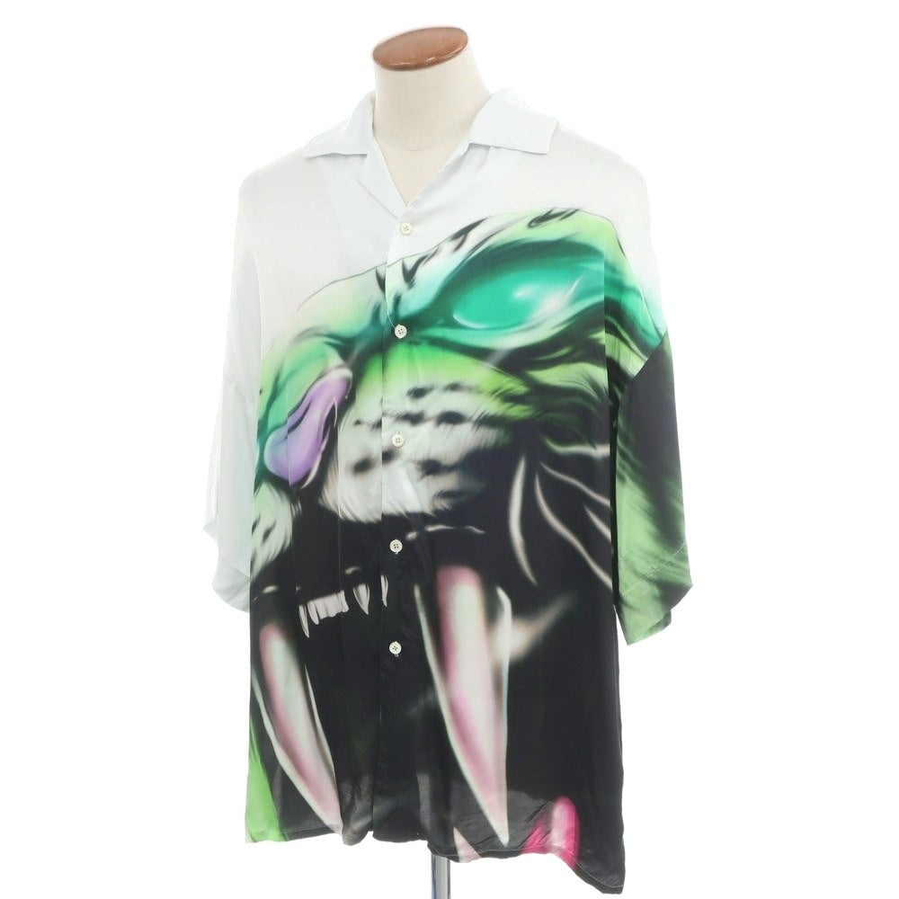 【中古】ジェリット ジェイコブ Gerrit Jacob レーヨン オープンカラー 半袖シャツ シルバーxグリーン【 M 】【 状態ランクC 】【 メンズ 】