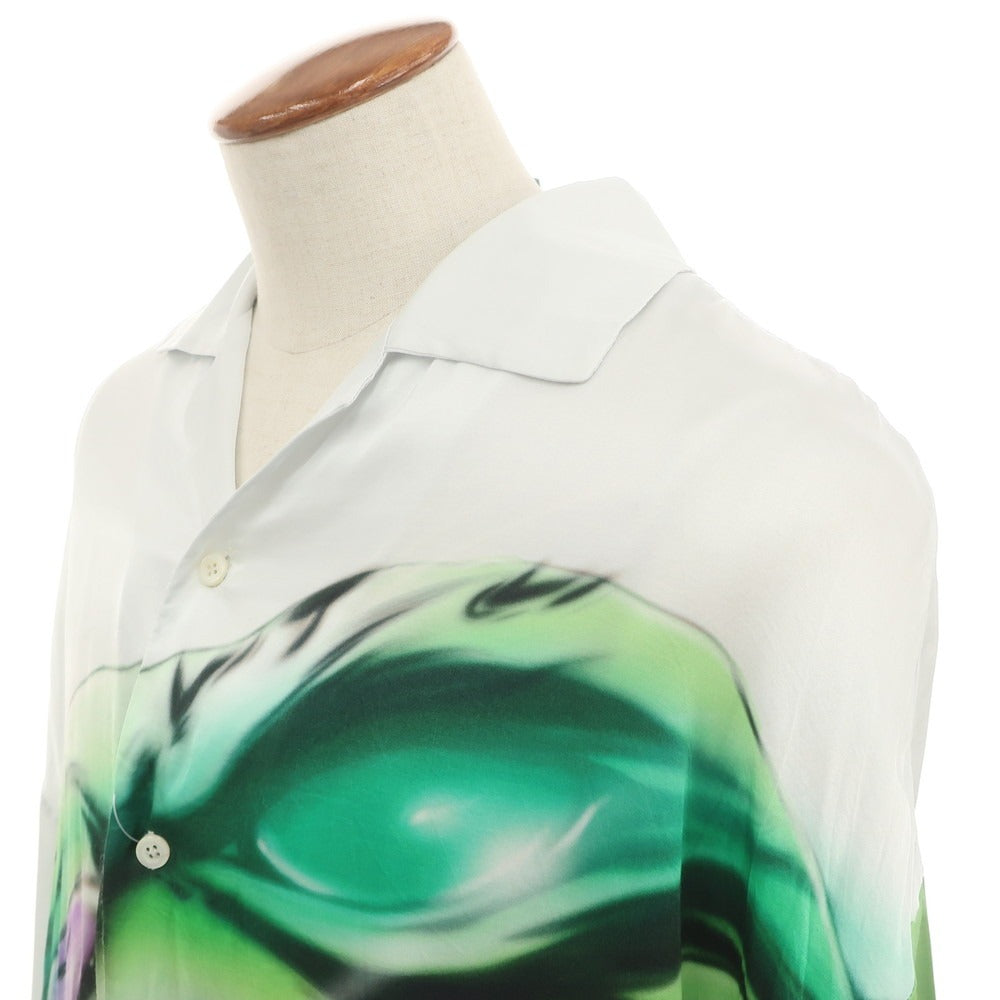 【中古】ジェリット ジェイコブ Gerrit Jacob レーヨン オープンカラー 半袖シャツ シルバーxグリーン【 M 】【 状態ランクC 】【 メンズ 】