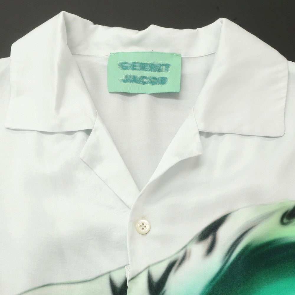 【中古】ジェリット ジェイコブ Gerrit Jacob レーヨン オープンカラー 半袖シャツ シルバーxグリーン【 M 】【 状態ランクC 】【 メンズ 】