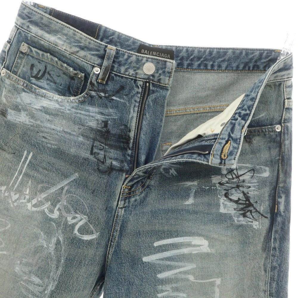 【中古】バレンシアガ BALENCIAGA ダメージ加工 コットン ジーンズ ショートパンツ ブルー【 XS 】【 状態ランクB 】【 メンズ 】