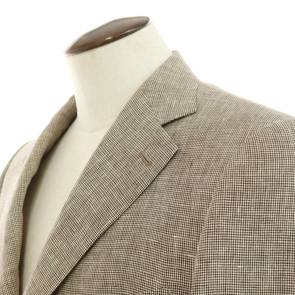 【中古】イザイア ISAIA リネン ハウンドトゥース柄 3つボタンスーツ ブラウンxホワイト【 48 】【 状態ランクB 】【 メンズ 】