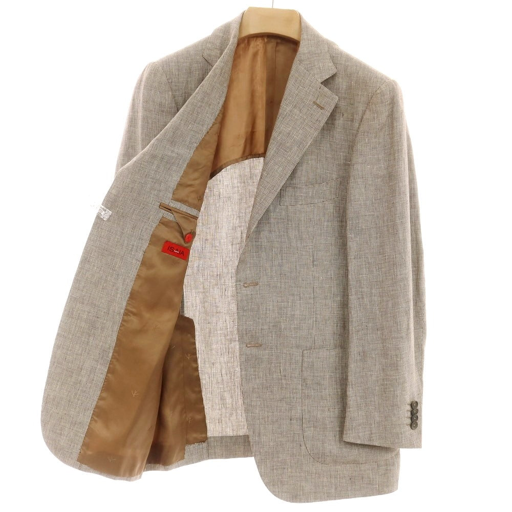 【中古】イザイア ISAIA リネン ハウンドトゥース柄 3つボタンスーツ ブラウンxホワイト【 48 】【 状態ランクB 】【 メンズ 】