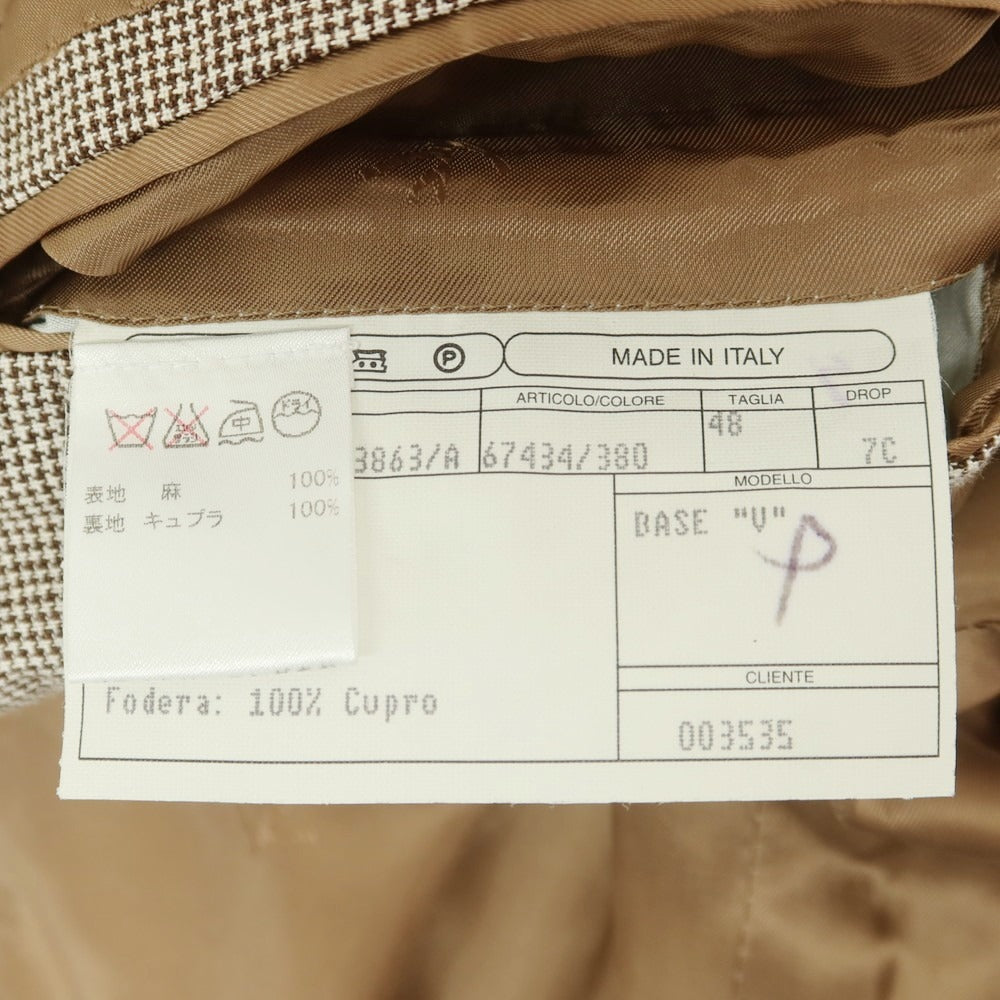 【中古】イザイア ISAIA リネン ハウンドトゥース柄 3つボタンスーツ ブラウンxホワイト【 48 】【 状態ランクB 】【 メンズ 】