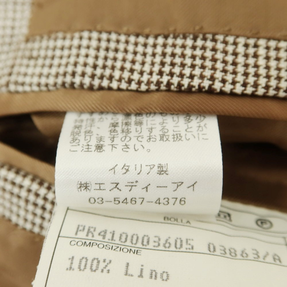 【中古】イザイア ISAIA リネン ハウンドトゥース柄 3つボタンスーツ ブラウンxホワイト【 48 】【 状態ランクB 】【 メンズ 】