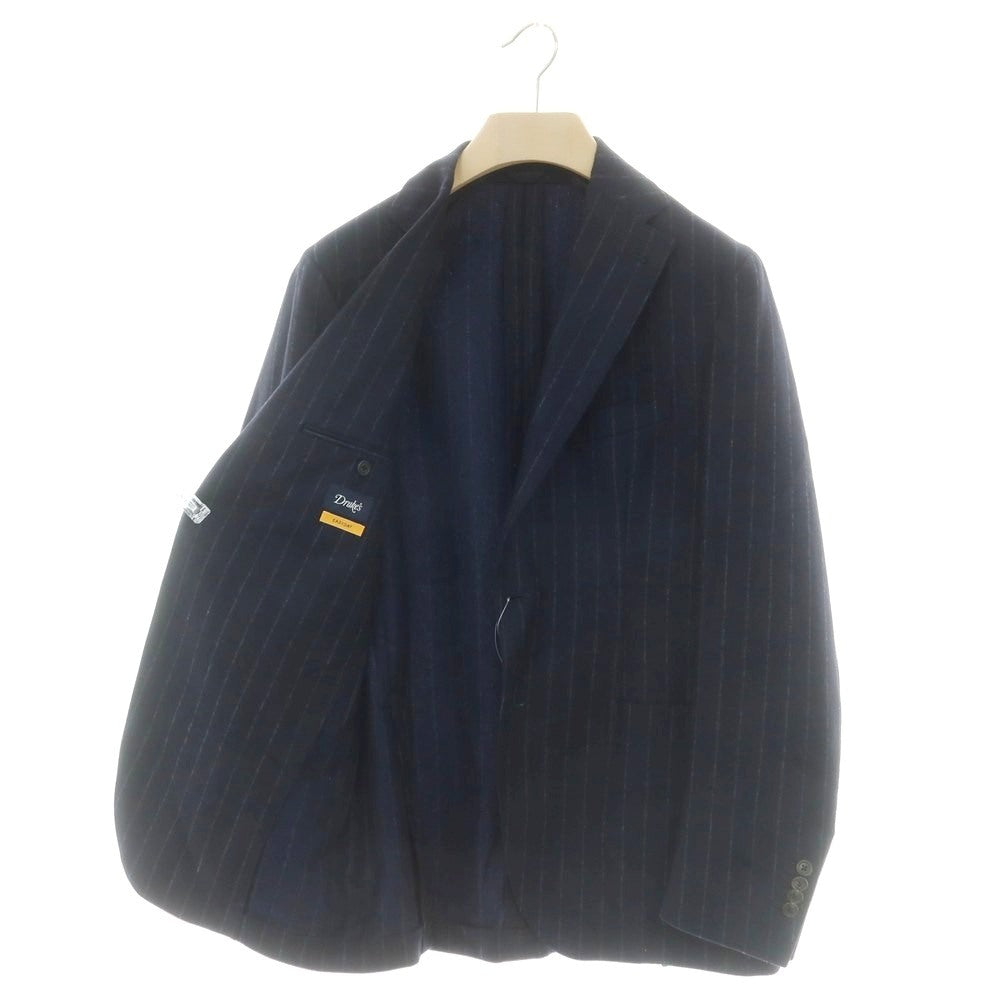 【中古】ドレイクス DRAKES EASYDAY ウール ストライプ 3B テーラードジャケット ネイビーxホワイト【 38 】【 状態ランクB 】【 メンズ 】