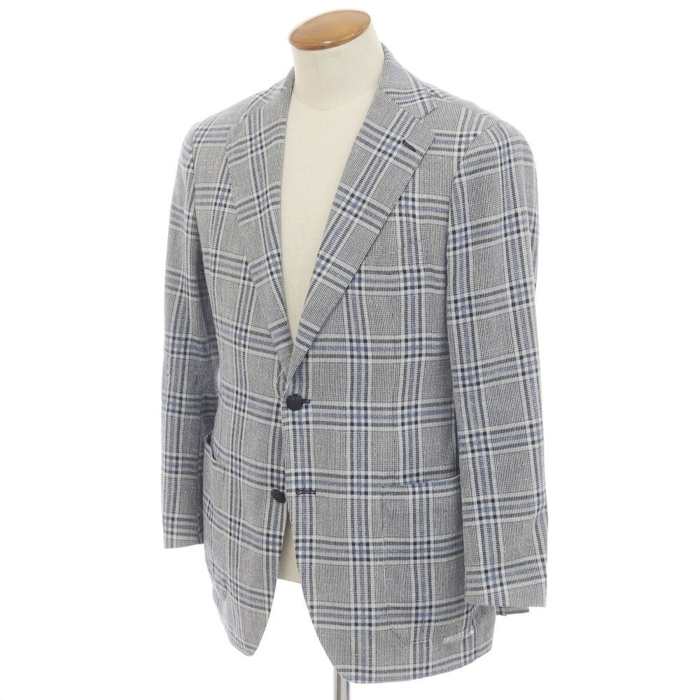 【中古】タリアトーレ TAGLIATORE ウールコットンナイロン チェック 2B テーラードジャケット ネイビーxブルー×オフホワイト【 48 7R 】【 状態ランクB 】【 メンズ 】