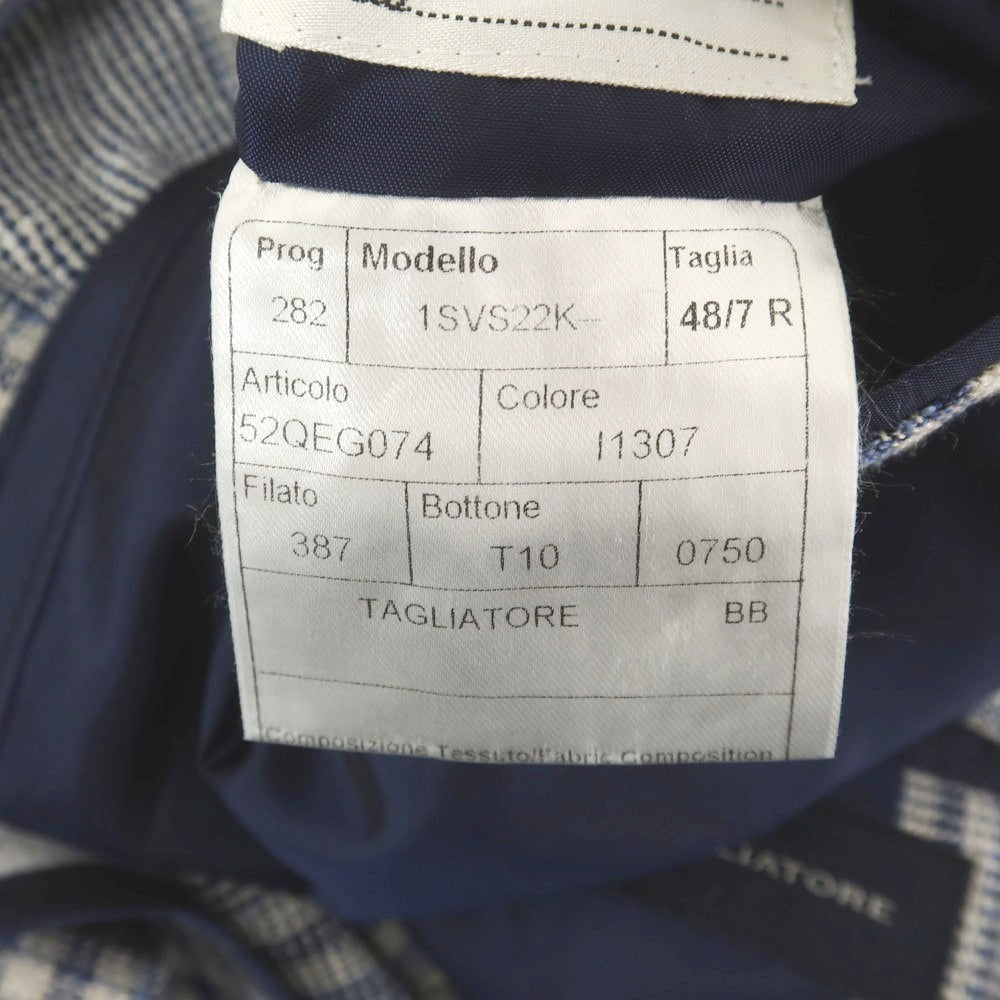 【中古】タリアトーレ TAGLIATORE ウールコットンナイロン チェック 2B テーラードジャケット ネイビーxブルー×オフホワイト【 48 7R 】【 状態ランクB 】【 メンズ 】