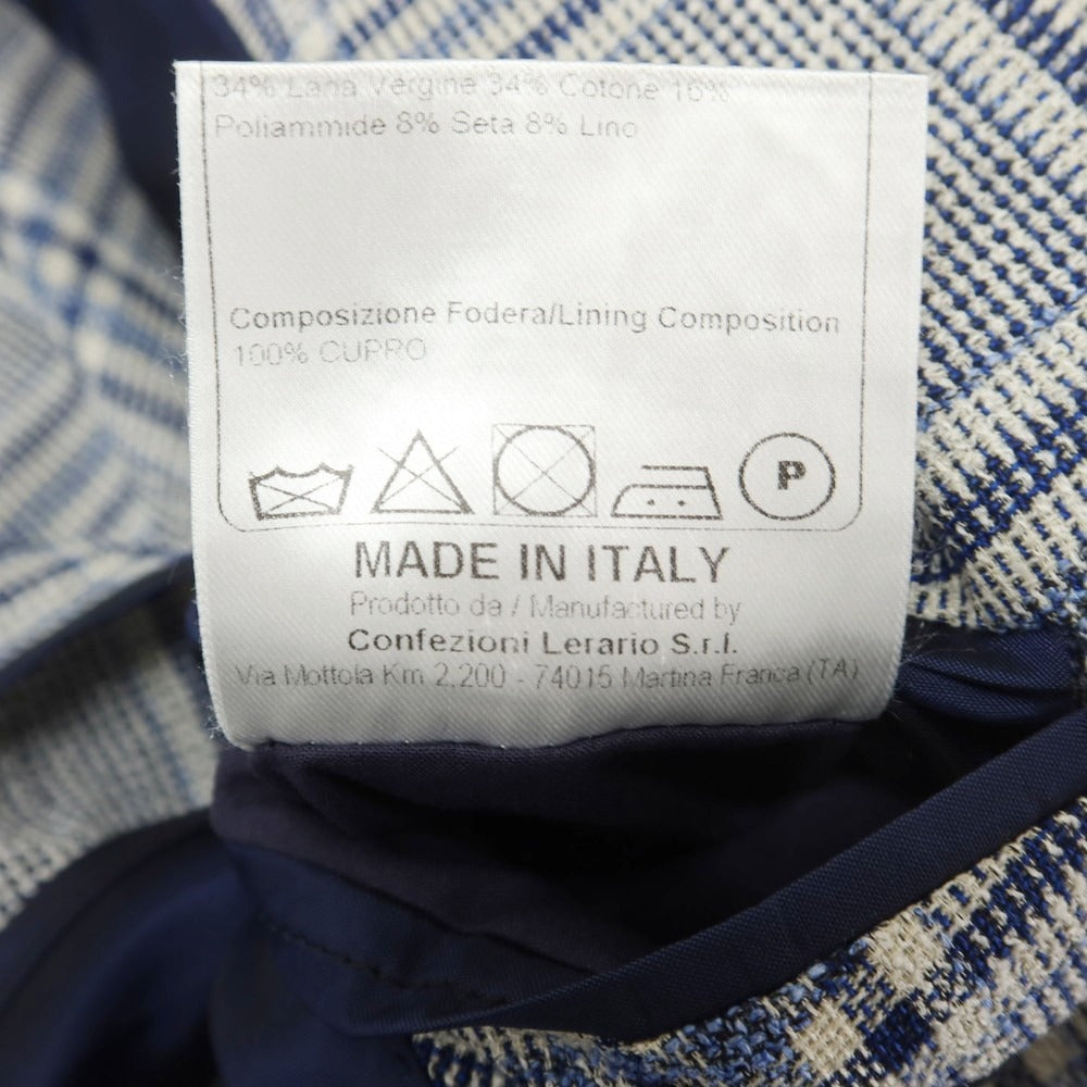 【中古】タリアトーレ TAGLIATORE ウールコットンナイロン チェック 2B テーラードジャケット ネイビーxブルー×オフホワイト【 48 7R 】【 状態ランクB 】【 メンズ 】