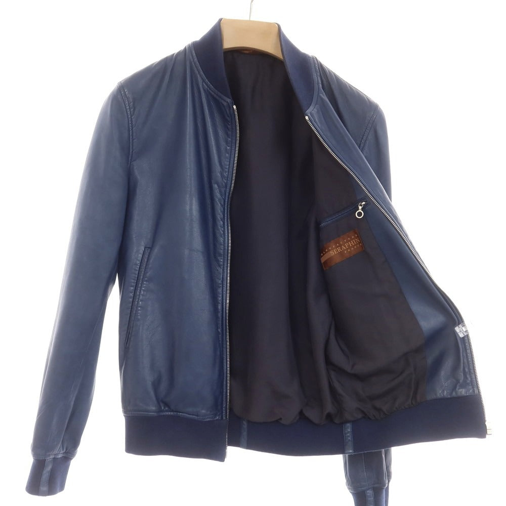 【中古】セラファン SERAPHIN ラムレザー ジップアップブルゾン ネイビー【 42 】【 状態ランクC 】【 メンズ 】