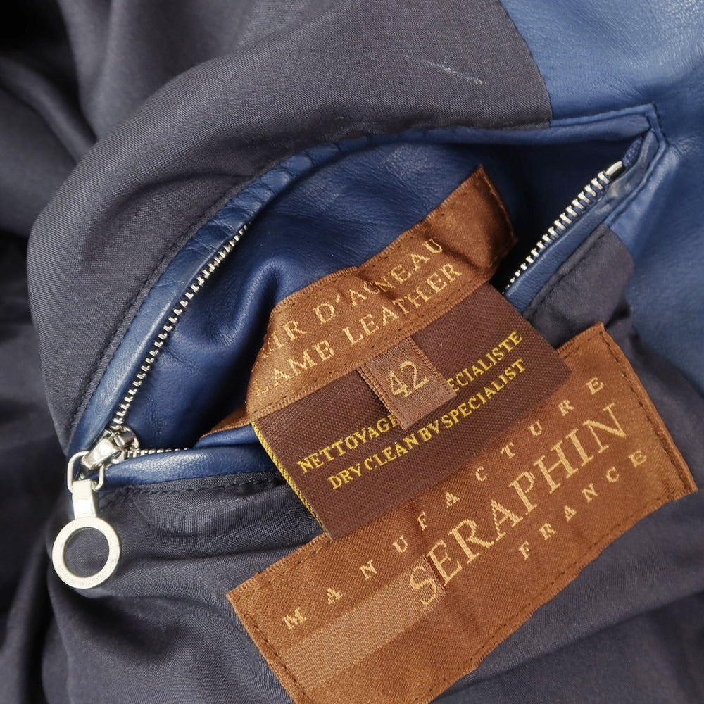 【中古】セラファン SERAPHIN ラムレザー ジップアップブルゾン ネイビー【 42 】【 状態ランクC 】【 メンズ 】