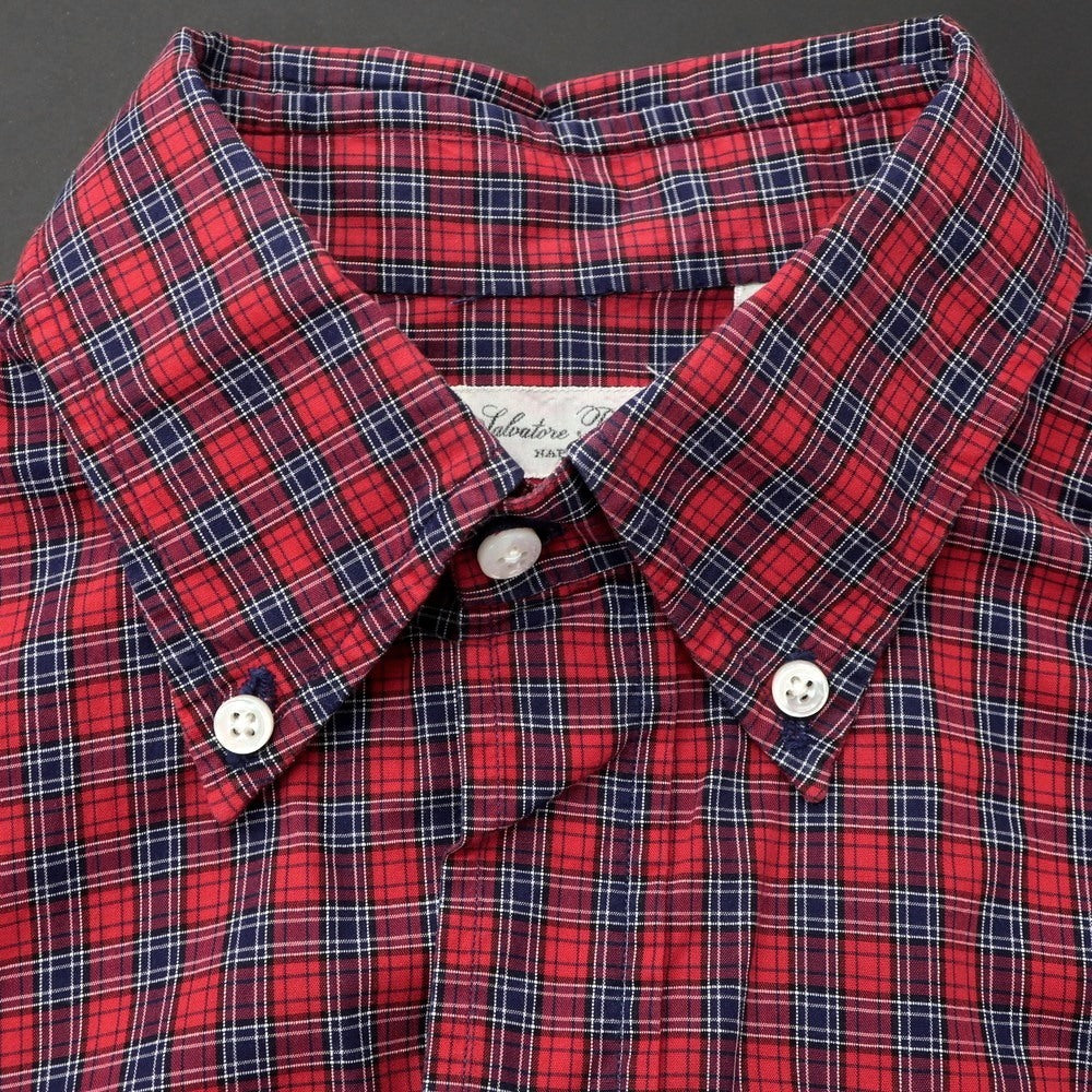 【中古】サルヴァトーレピッコロ Salvatore Piccolo コットン チェック ボタンダウン カジュアルシャツ レッドxネイビー【 38 】【 状態ランクB 】【 メンズ 】