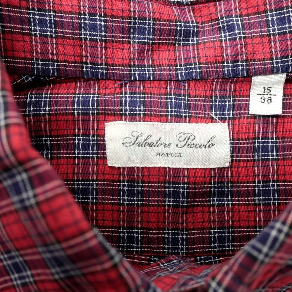【中古】サルヴァトーレピッコロ Salvatore Piccolo コットン チェック ボタンダウン カジュアルシャツ レッドxネイビー【 38 】【 状態ランクB 】【 メンズ 】