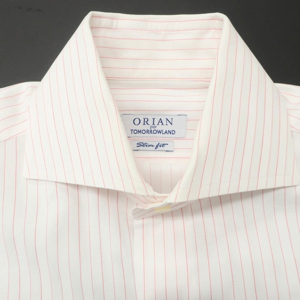 【中古】オリアン ORIAN コットン ストライプ ワイドカラー ドレスシャツ ホワイトxピンク【 38 】【 状態ランクC 】【 メンズ 】