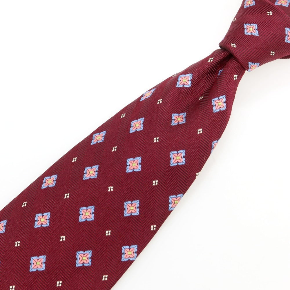 【中古】ブルックスブラザーズ Brooks Brothers シルク 小紋柄ネクタイ ボルドーxピンク【 状態ランクB 】【 メンズ 】