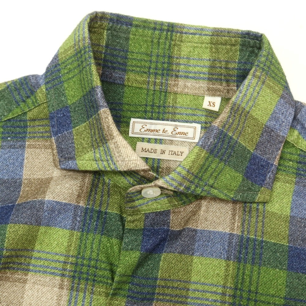 【中古】エンメ テ エンネ Emme te. Enne コットン チェック ワイドカラー カジュアルシャツ グリーンxブラウン【 XS 】【 状態ランクA 】【 メンズ 】