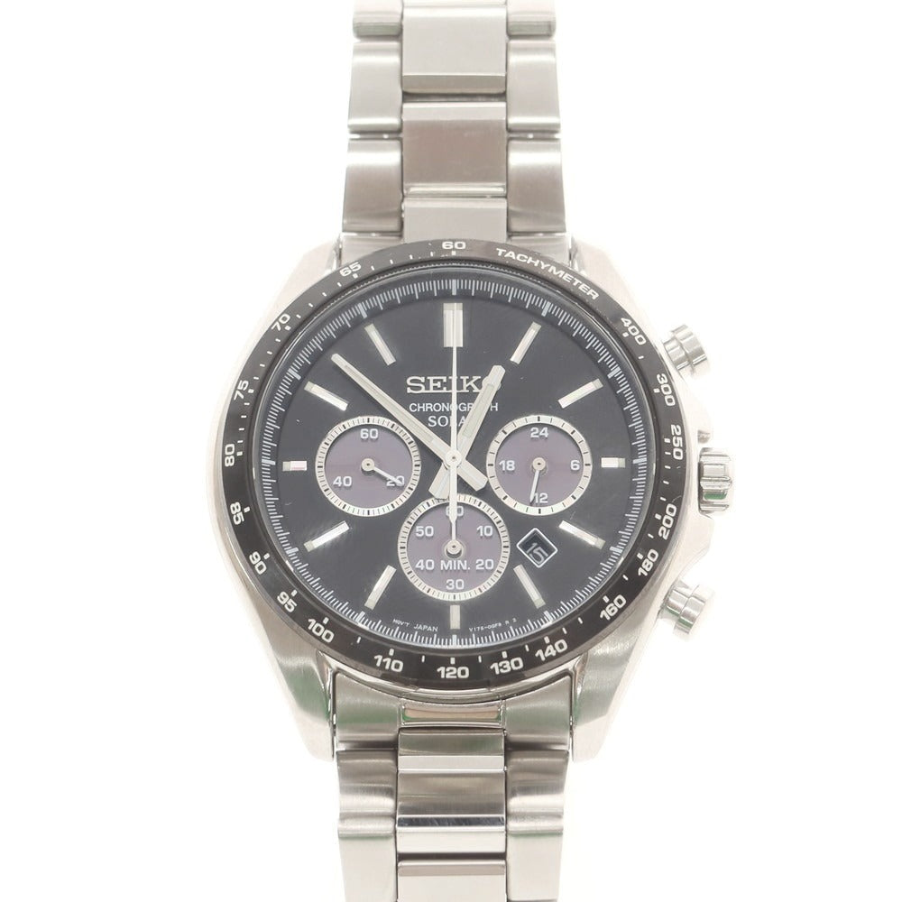 【中古】セイコー SEIKO V175-0FA0 ソーラー クロノグラフ 腕時計 シルバーxブラック【 状態ランクB 】【 メンズ 】