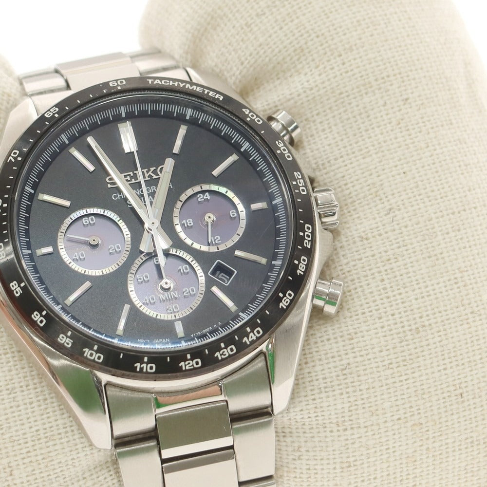 【中古】セイコー SEIKO V175-0FA0 ソーラー クロノグラフ 腕時計 シルバーxブラック【 状態ランクB 】【 メンズ 】