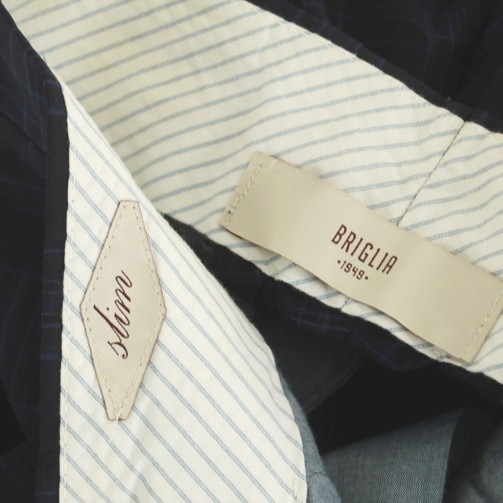 【中古】ブリリア1949 BRIGLIA 1949 ウール系 チェック ドレススラックスパンツ ネイビーxブルー【 48 】【 状態ランクD 】【 メンズ 】