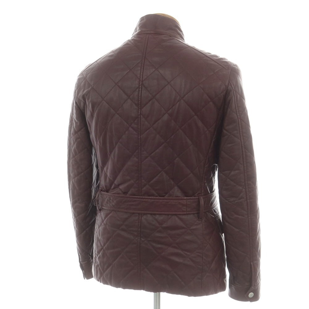 【中古】ハロッズ Harrods ラムレザー 中綿入り キルティングジャケット ブルゾン ワインレッド【 3 】【 状態ランクC 】【 メンズ 】