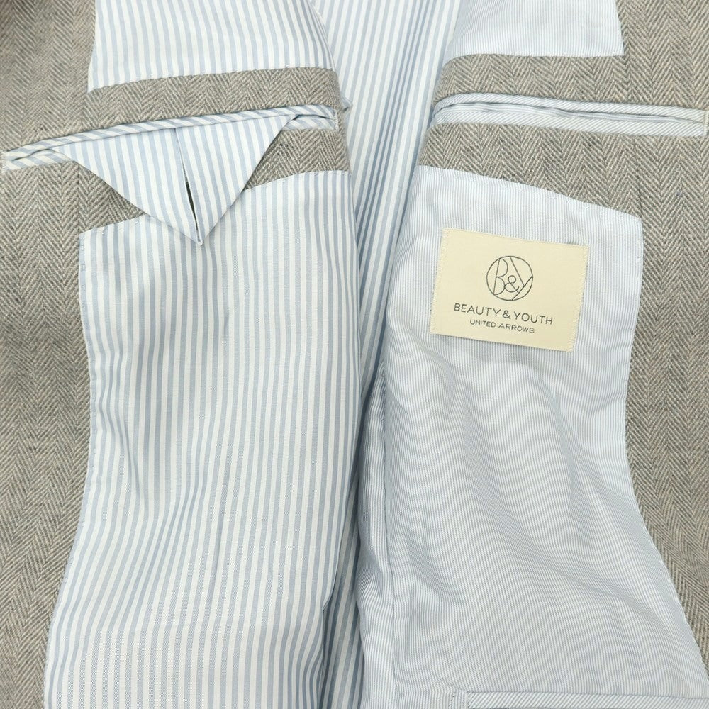 【中古】ビューティアンドユースユナイテッドアローズ BEAUTY&YOUTH UNITED ARROWS リネンウールナイロン ヘリンボーン織り 3B テーラードジャケット グレージュ【 S 】【 状態ランクC 】【 メンズ 】