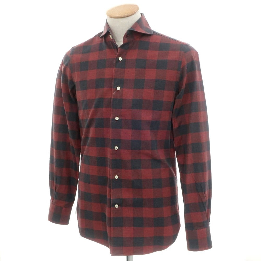 【中古】ギローバー GUY ROVER コットン チェック ホリゾンタルカラー カジュアルシャツ レッドxブラック【 S 】【 状態ランクC 】【 メンズ 】