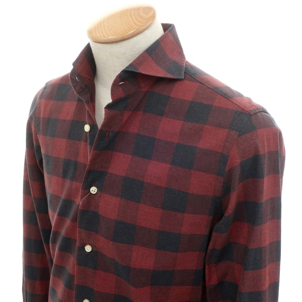 【中古】ギローバー GUY ROVER コットン チェック ホリゾンタルカラー カジュアルシャツ レッドxブラック【 S 】【 状態ランクC 】【 メンズ 】