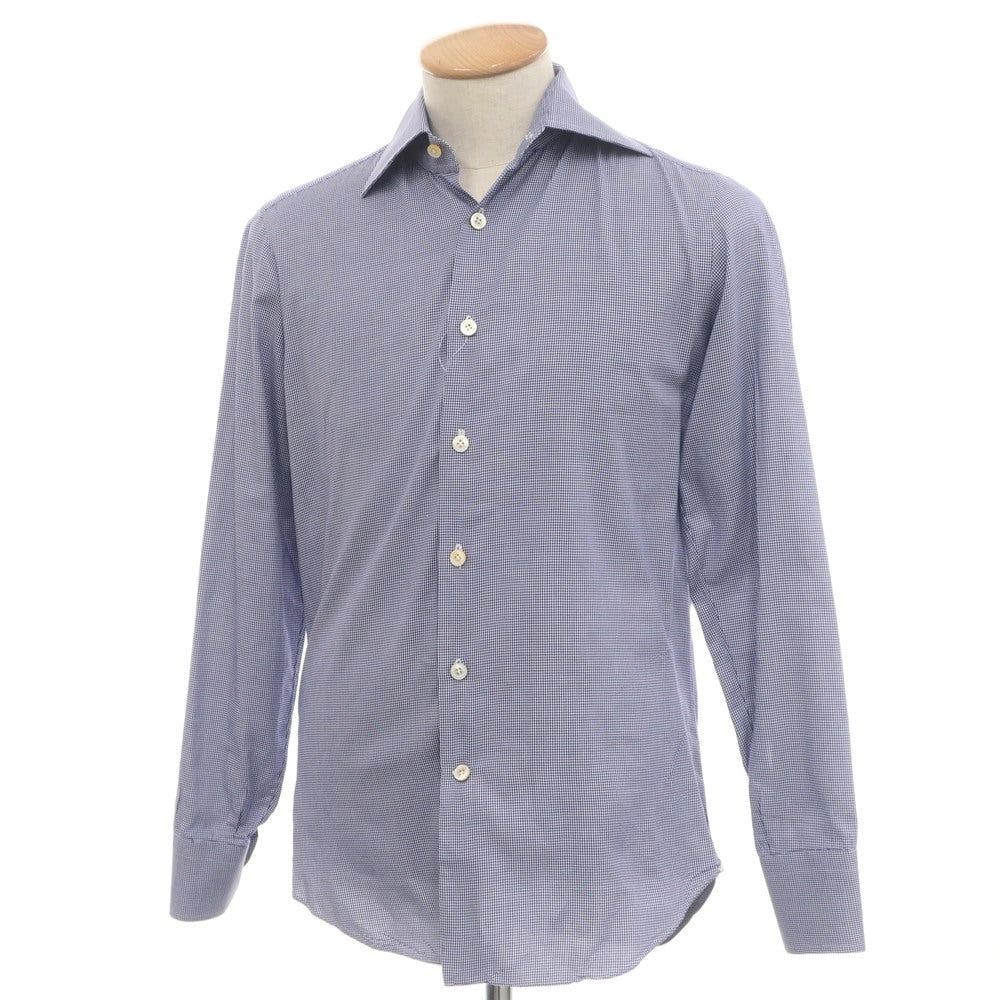 【中古】マリアサンタンジェロ Maria Santangelo コットン系 ハウンドトゥース セミワイドカラー カジュアルシャツ ネイビーxホワイト【 37 】【 状態ランクB 】【 メンズ 】