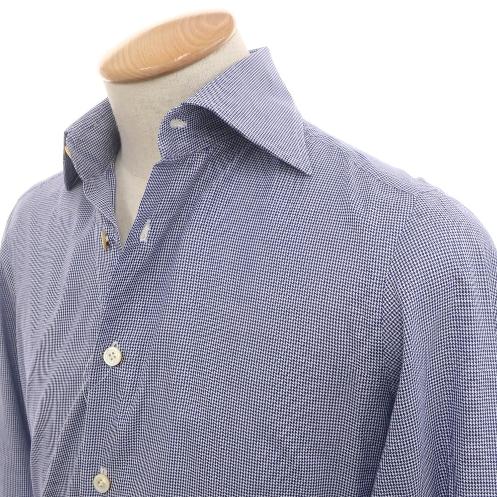 【中古】マリアサンタンジェロ Maria Santangelo コットン系 ハウンドトゥース セミワイドカラー カジュアルシャツ ネイビーxホワイト【 37 】【 状態ランクB 】【 メンズ 】