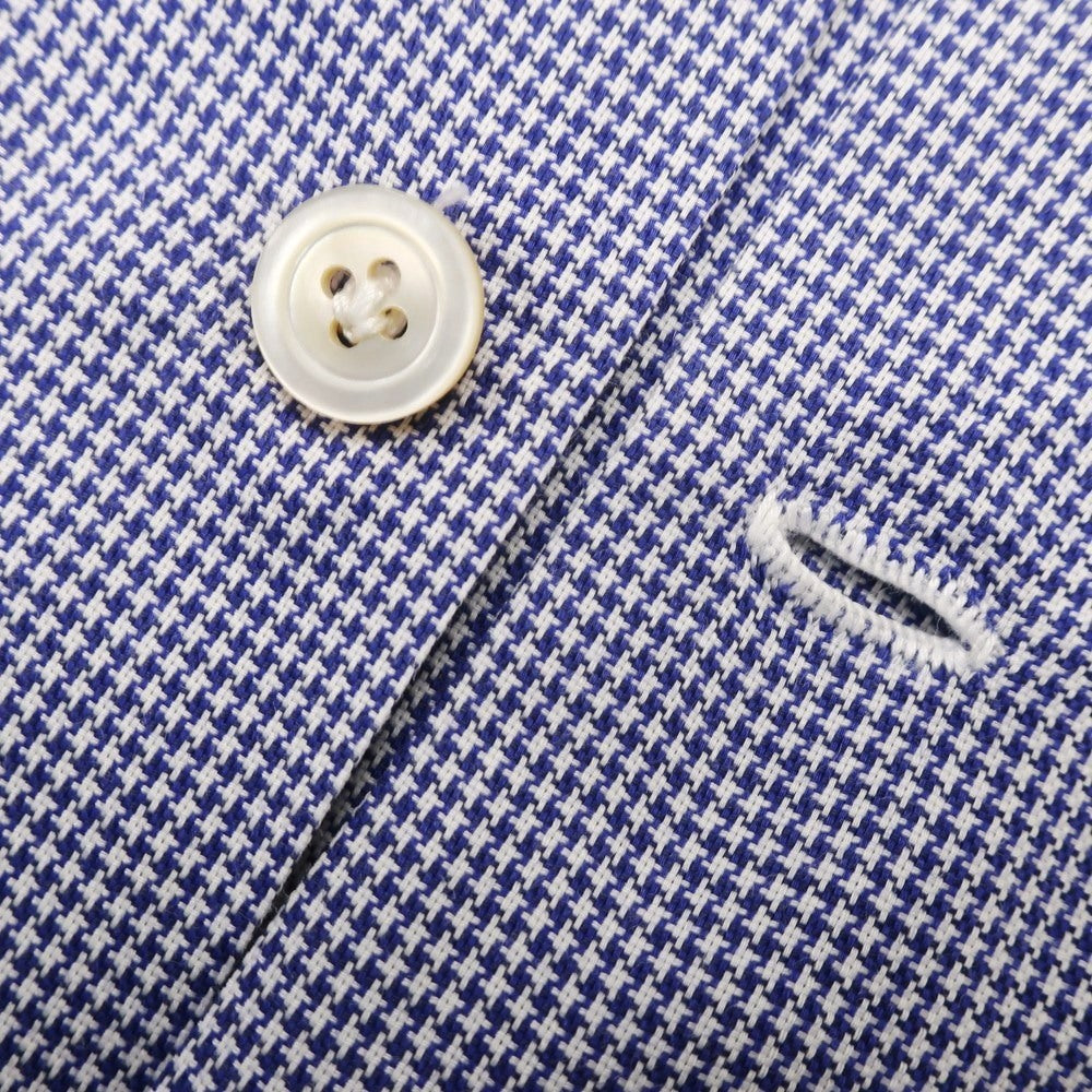 【中古】マリアサンタンジェロ Maria Santangelo コットン系 ハウンドトゥース セミワイドカラー カジュアルシャツ ネイビーxホワイト【 37 】【 状態ランクB 】【 メンズ 】
