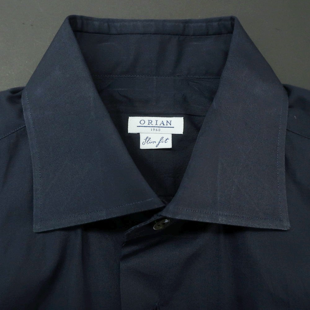 【中古】オリアン ORIAN コットン セミワイドカラー ドレスシャツ ネイビー【 38 】【 状態ランクC 】【 メンズ 】