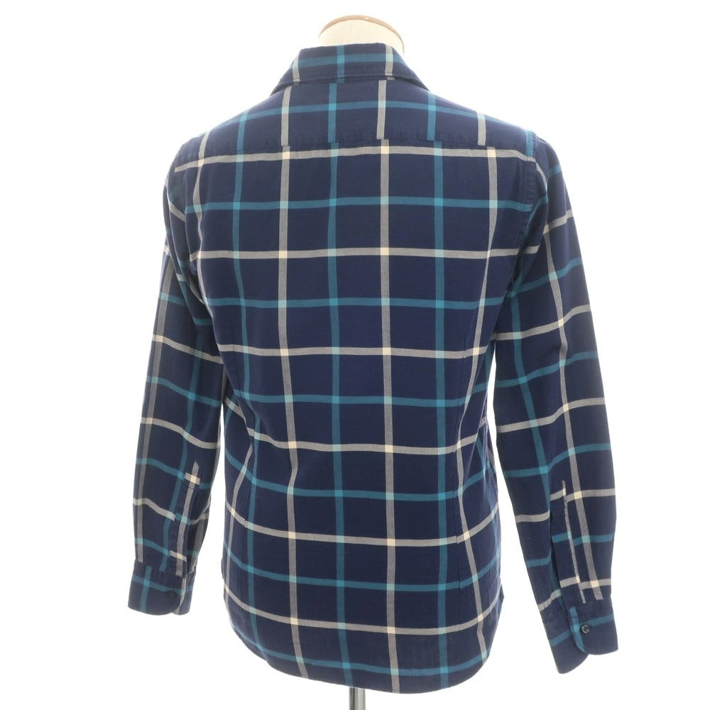 【中古】オリアン ORIAN コットン チェック ワイドカラー カジュアルシャツ ネイビー【 S 】【 状態ランクC 】【 メンズ 】
