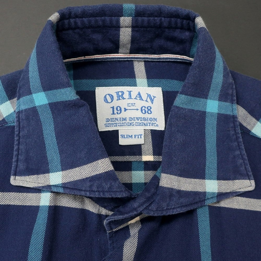 【中古】オリアン ORIAN コットン チェック ワイドカラー カジュアルシャツ ネイビー【 S 】【 状態ランクC 】【 メンズ 】