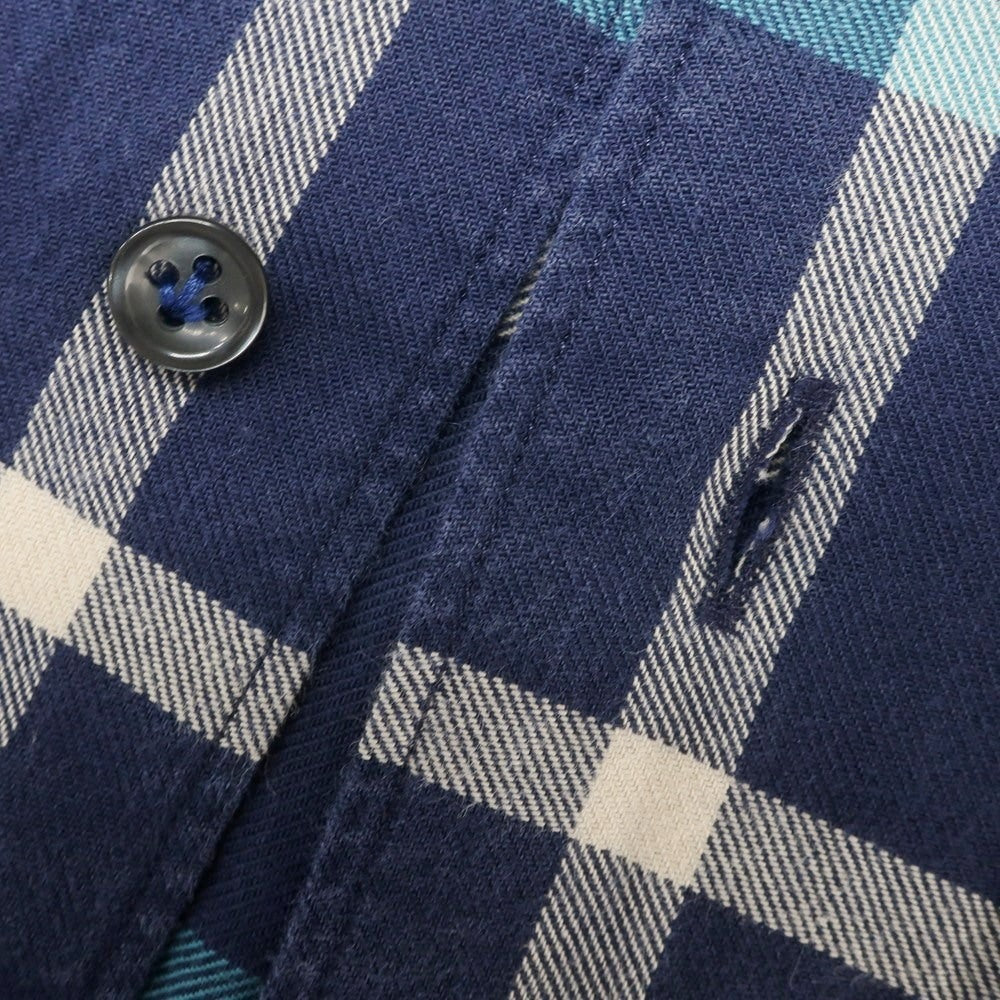 【中古】オリアン ORIAN コットン チェック ワイドカラー カジュアルシャツ ネイビー【 S 】【 状態ランクC 】【 メンズ 】