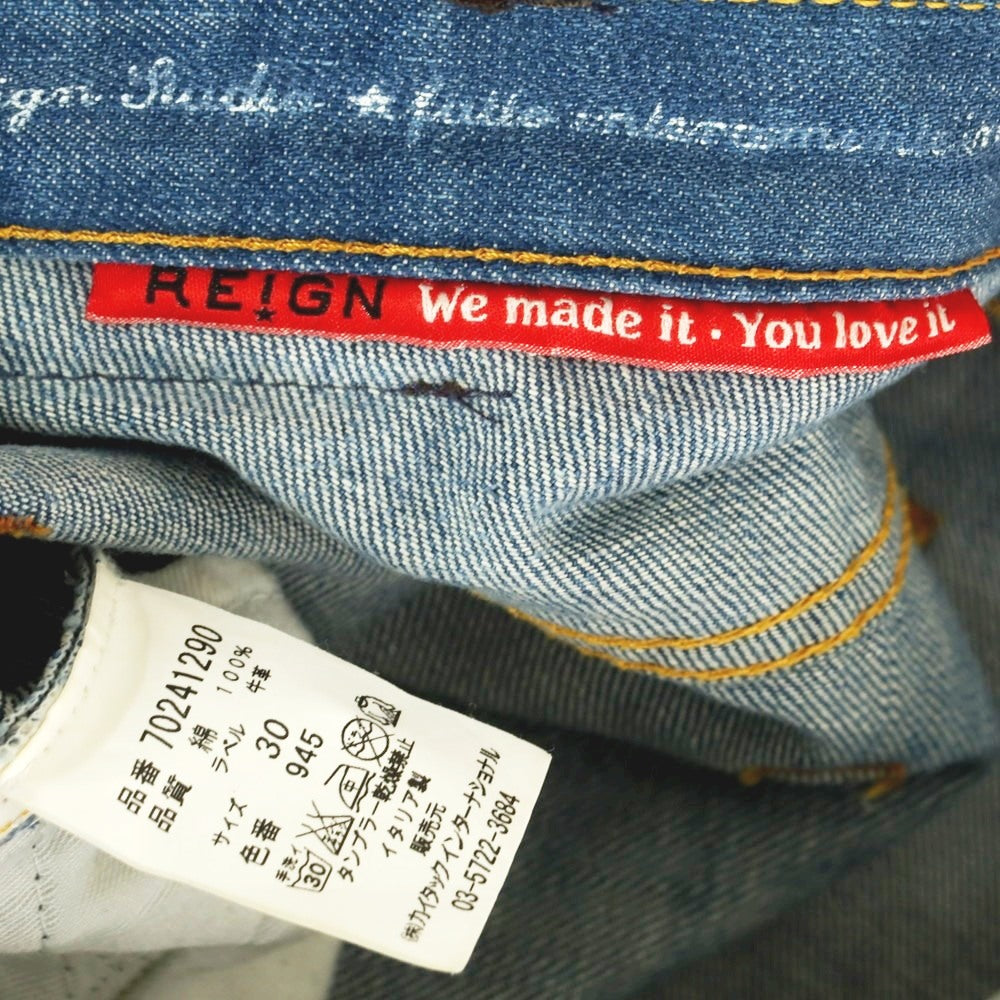 【中古】レイン Reign ダメージ&リペア加工 コットン ジーンズ デニムパンツ ブルー【 30 】【 状態ランクC 】【 メンズ 】