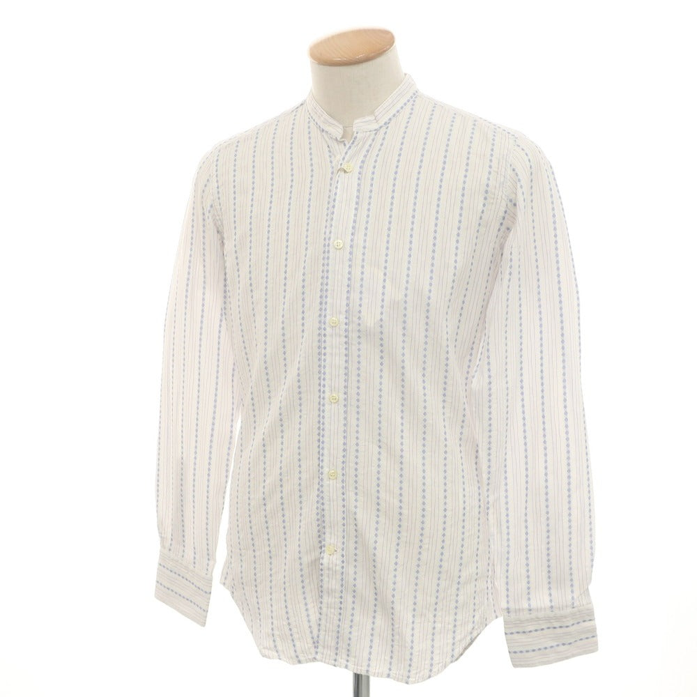 【中古】ベヴィラクア BEVILACQUA コットンレーヨン バンドカラー カジュアルシャツ ホワイトxブルー【 XS 】【 状態ランクA 】【 メンズ 】