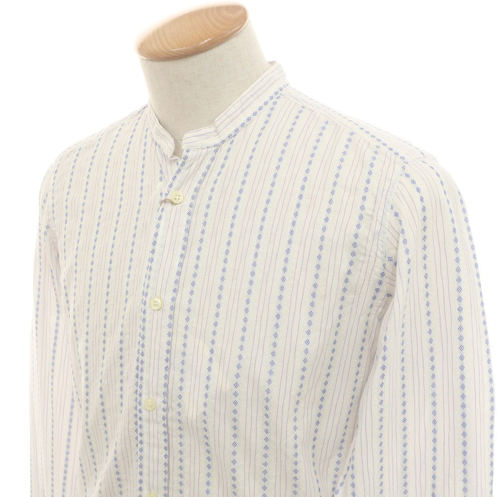【中古】ベヴィラクア BEVILACQUA コットンレーヨン バンドカラー カジュアルシャツ ホワイトxブルー【 XS 】【 状態ランクA 】【 メンズ 】
