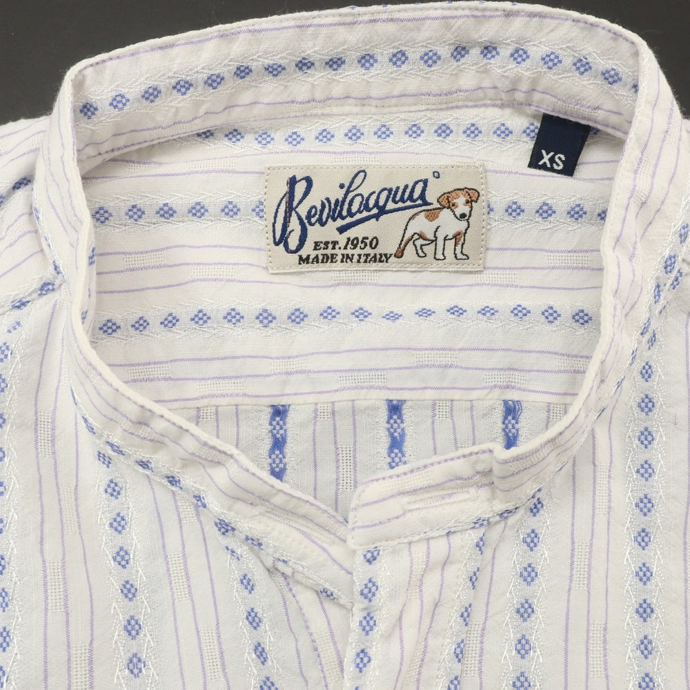 【中古】ベヴィラクア BEVILACQUA コットンレーヨン バンドカラー カジュアルシャツ ホワイトxブルー【 XS 】【 状態ランクA 】【 メンズ 】