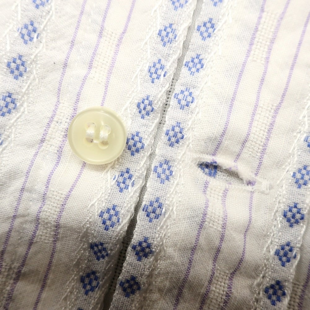 【中古】ベヴィラクア BEVILACQUA コットンレーヨン バンドカラー カジュアルシャツ ホワイトxブルー【 XS 】【 状態ランクA 】【 メンズ 】