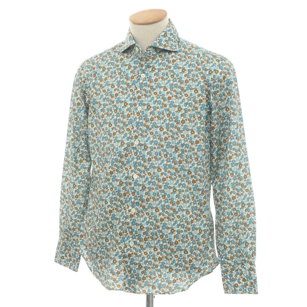 【中古】エンメ テ エンネ Emme te. Enne コットン 花柄 ホリゾンタルカラー カジュアルシャツ ブルー【 S 】【 状態ランクA 】【 メンズ 】