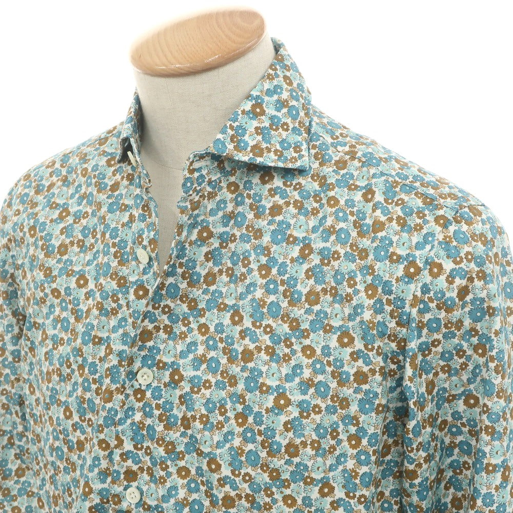【中古】エンメ テ エンネ Emme te. Enne コットン 花柄 ホリゾンタルカラー カジュアルシャツ ブルー【 S 】【 状態ランクA 】【 メンズ 】