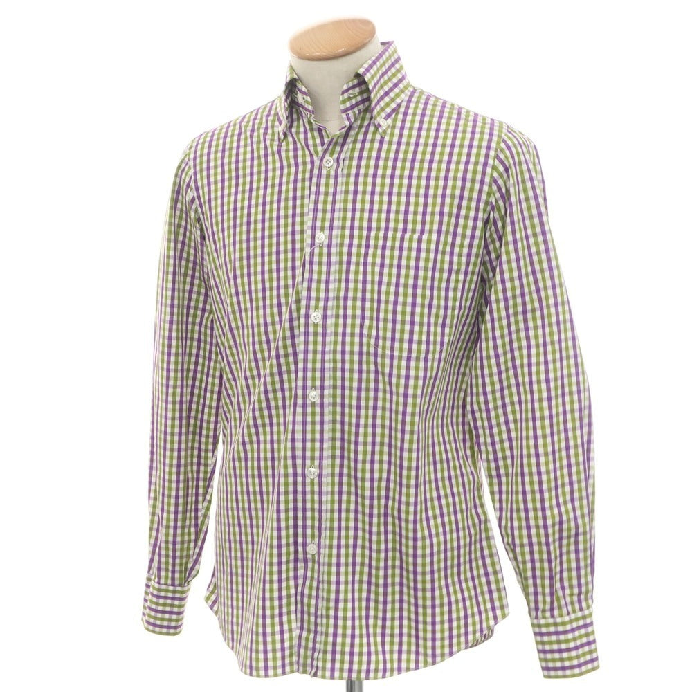 【中古】アンティカカミチェリア Antica Camiceria コットン ギンガムチェック ボタンダウン カジュアルシャツ パープルxグリーン【 37 】【 状態ランクB 】【 メンズ 】
