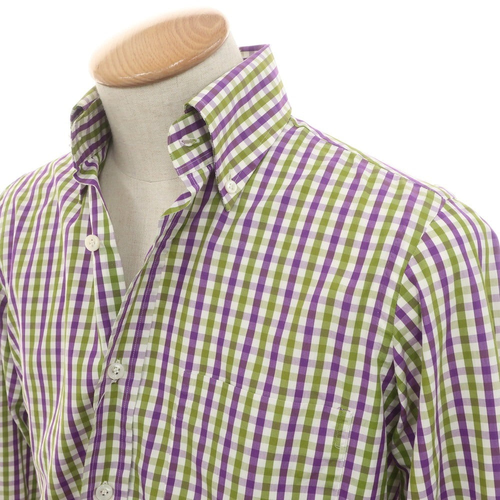 【中古】アンティカカミチェリア Antica Camiceria コットン ギンガムチェック ボタンダウン カジュアルシャツ パープルxグリーン【 37 】【 状態ランクB 】【 メンズ 】