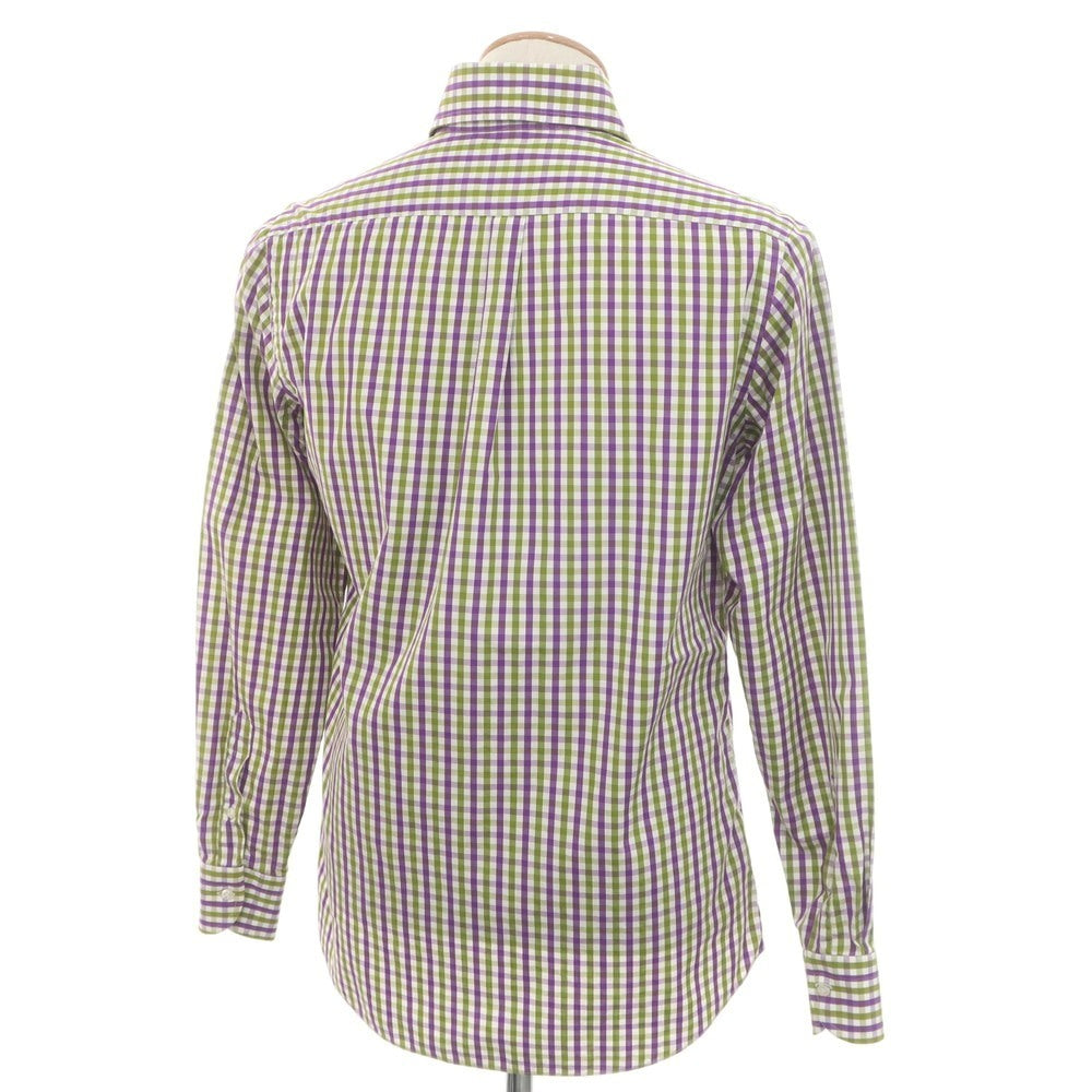 【中古】アンティカカミチェリア Antica Camiceria コットン ギンガムチェック ボタンダウン カジュアルシャツ パープルxグリーン【 37 】【 状態ランクB 】【 メンズ 】