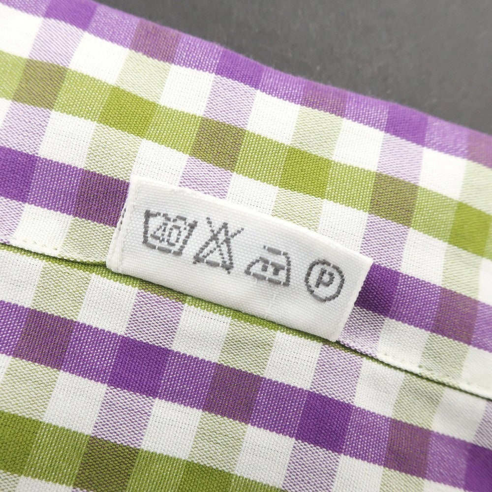 【中古】アンティカカミチェリア Antica Camiceria コットン ギンガムチェック ボタンダウン カジュアルシャツ パープルxグリーン【 37 】【 状態ランクB 】【 メンズ 】