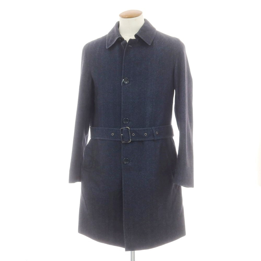 【中古】ヘルノ Herno ウールコットン ヘリンボーン織り ステンカラーコート ネイビー【 46 】【 状態ランクC 】【 メンズ 】