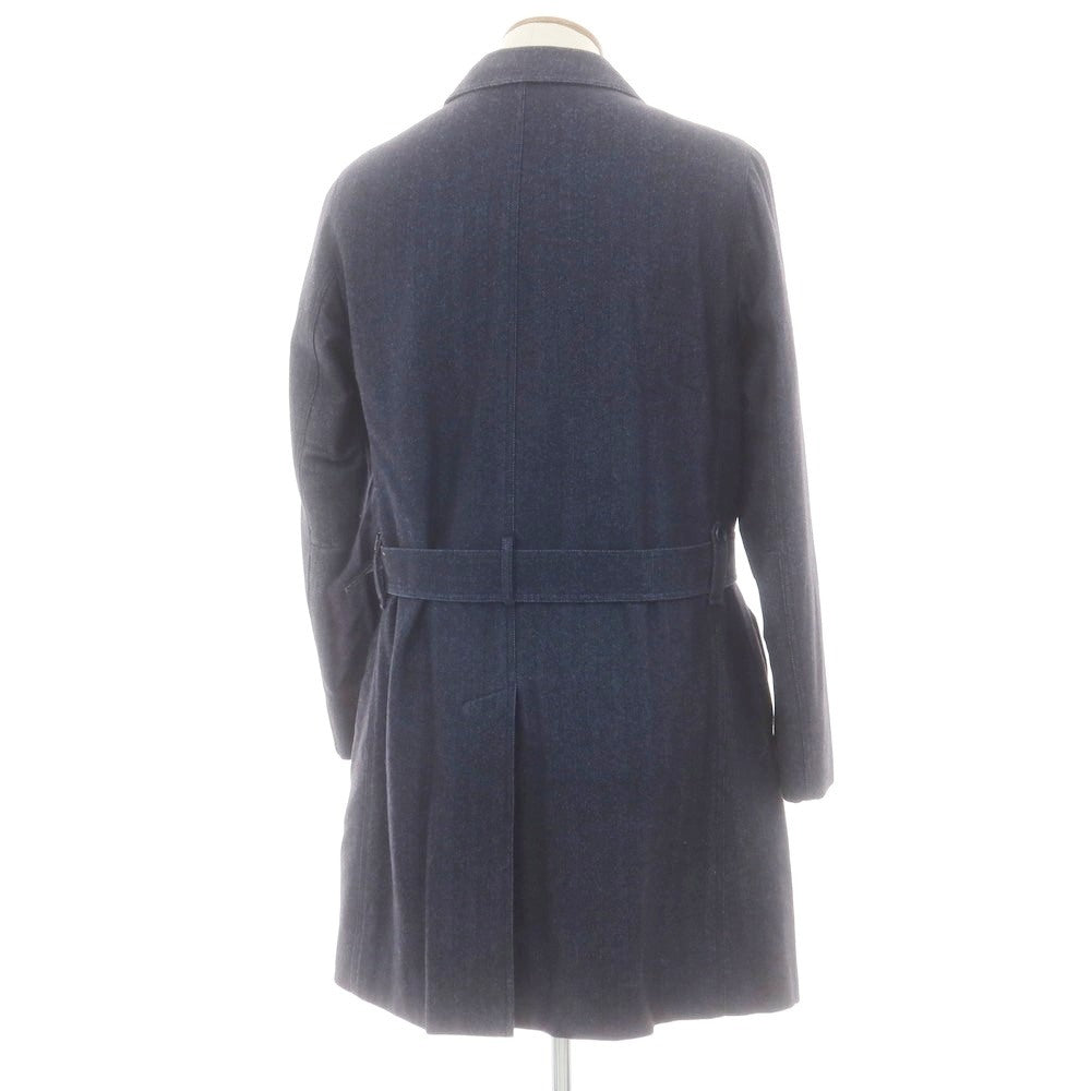【中古】ヘルノ Herno ウールコットン ヘリンボーン織り ステンカラーコート ネイビー【 46 】【 状態ランクC 】【 メンズ 】