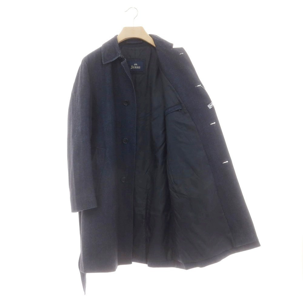 【中古】ヘルノ Herno ウールコットン ヘリンボーン織り ステンカラーコート ネイビー【 46 】【 状態ランクC 】【 メンズ 】